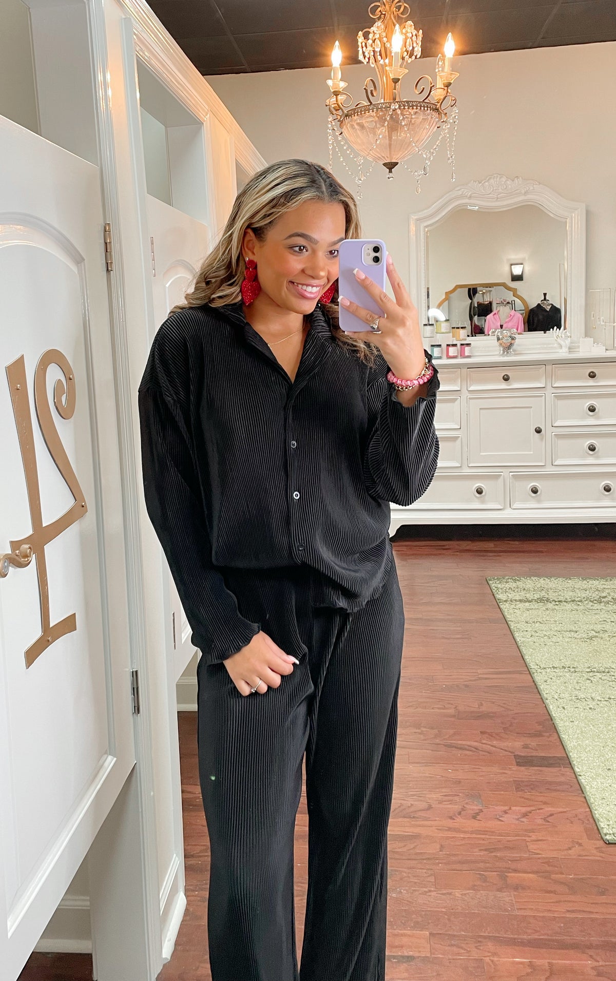 Ribbed Plisse Pants