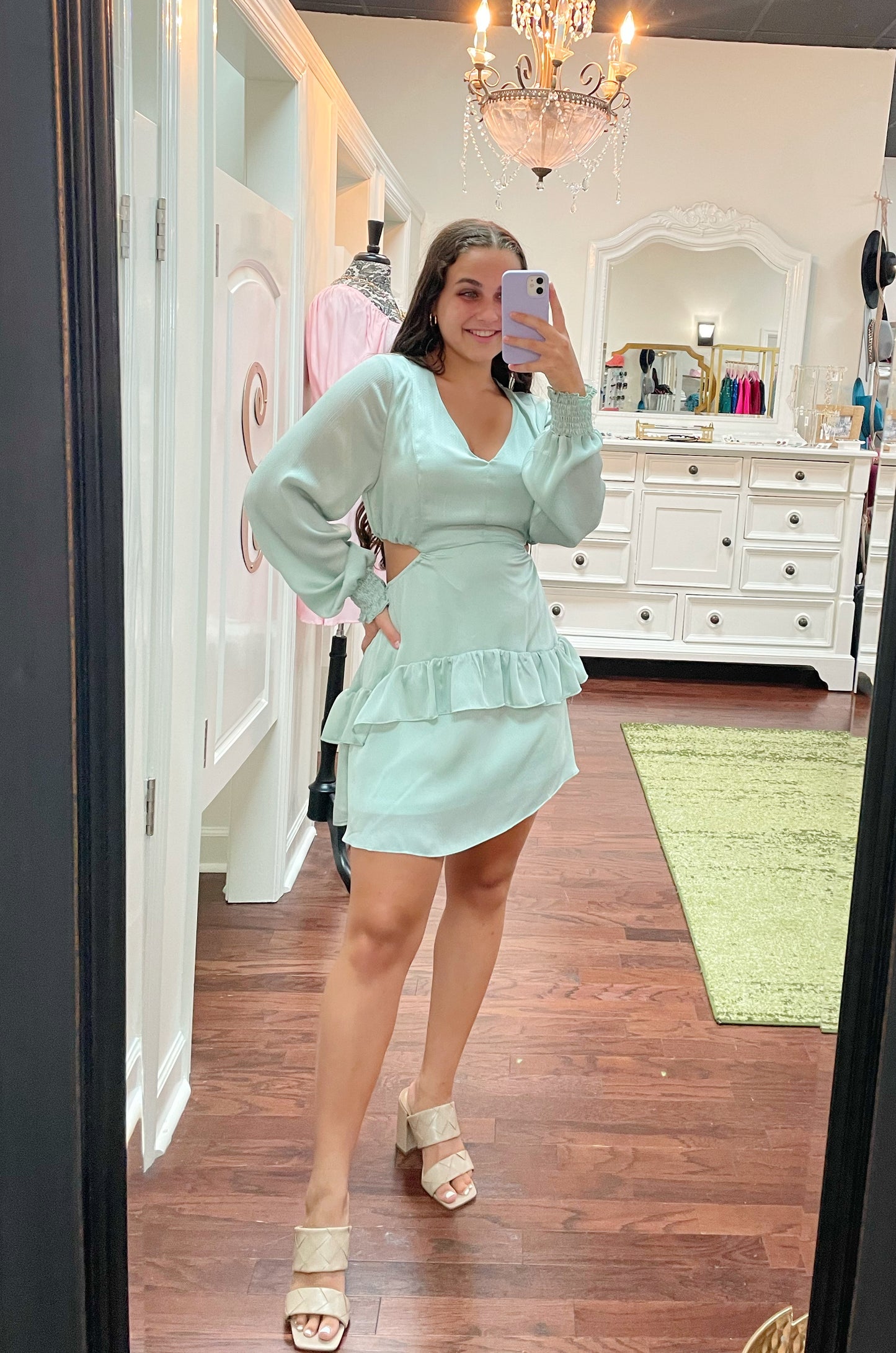 Ruffled Cut Out Mini Dress
