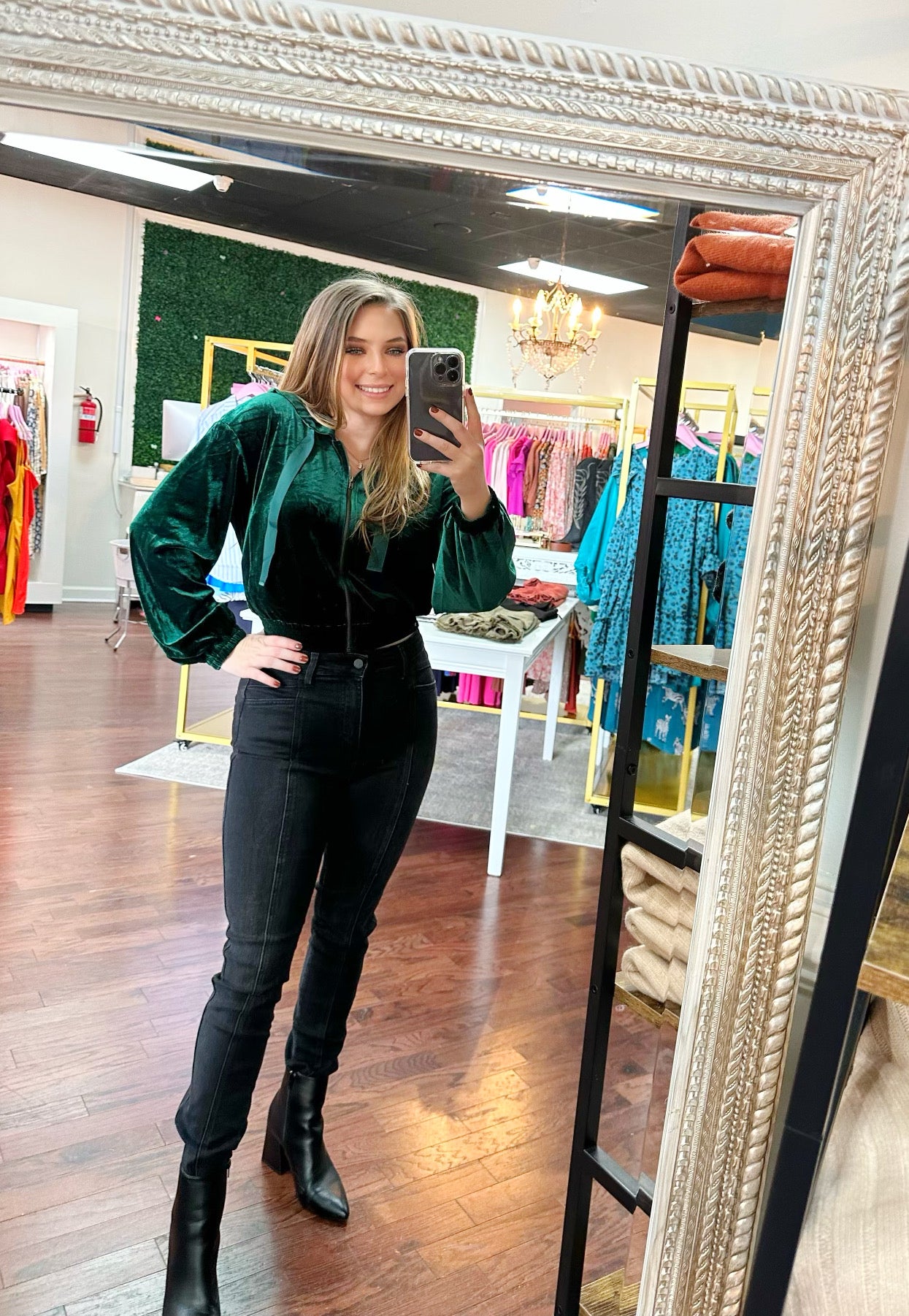 Everson Velvet Cropped Zip Up Hoodie