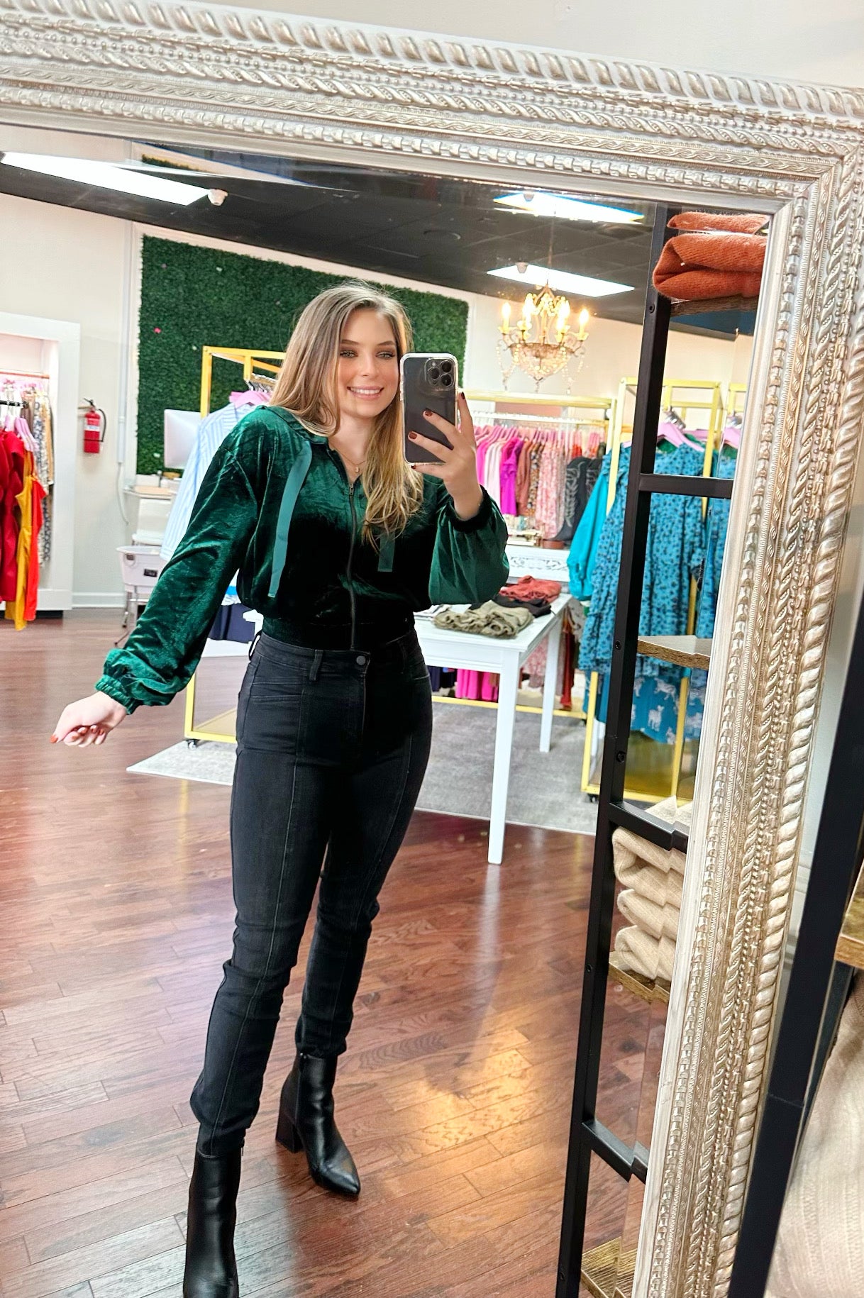 Everson Velvet Cropped Zip Up Hoodie