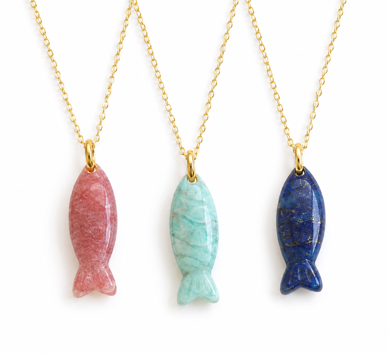 Linda Gemstone Fish Pendant Necklace