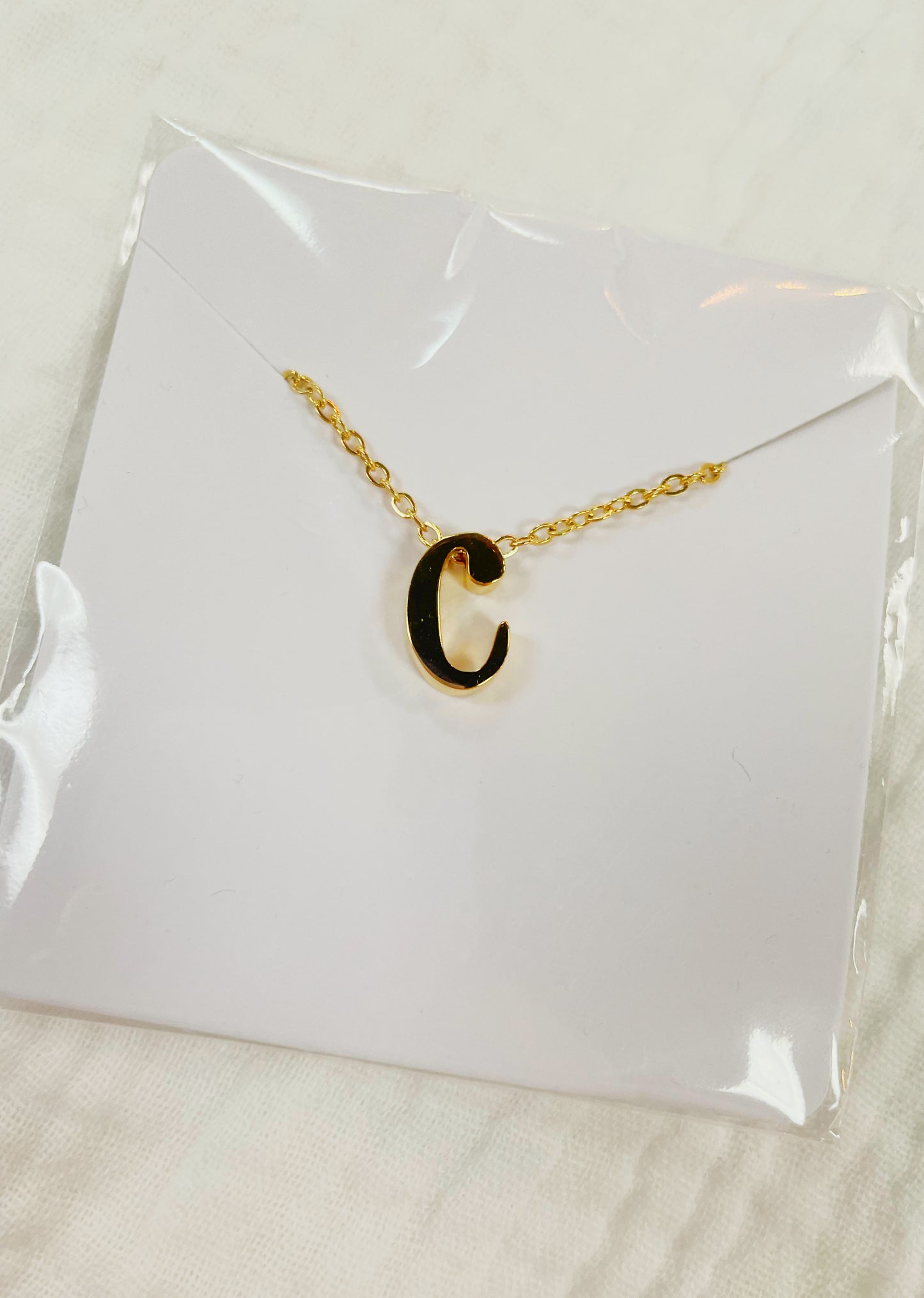 Letter c tiny initial gold necklace