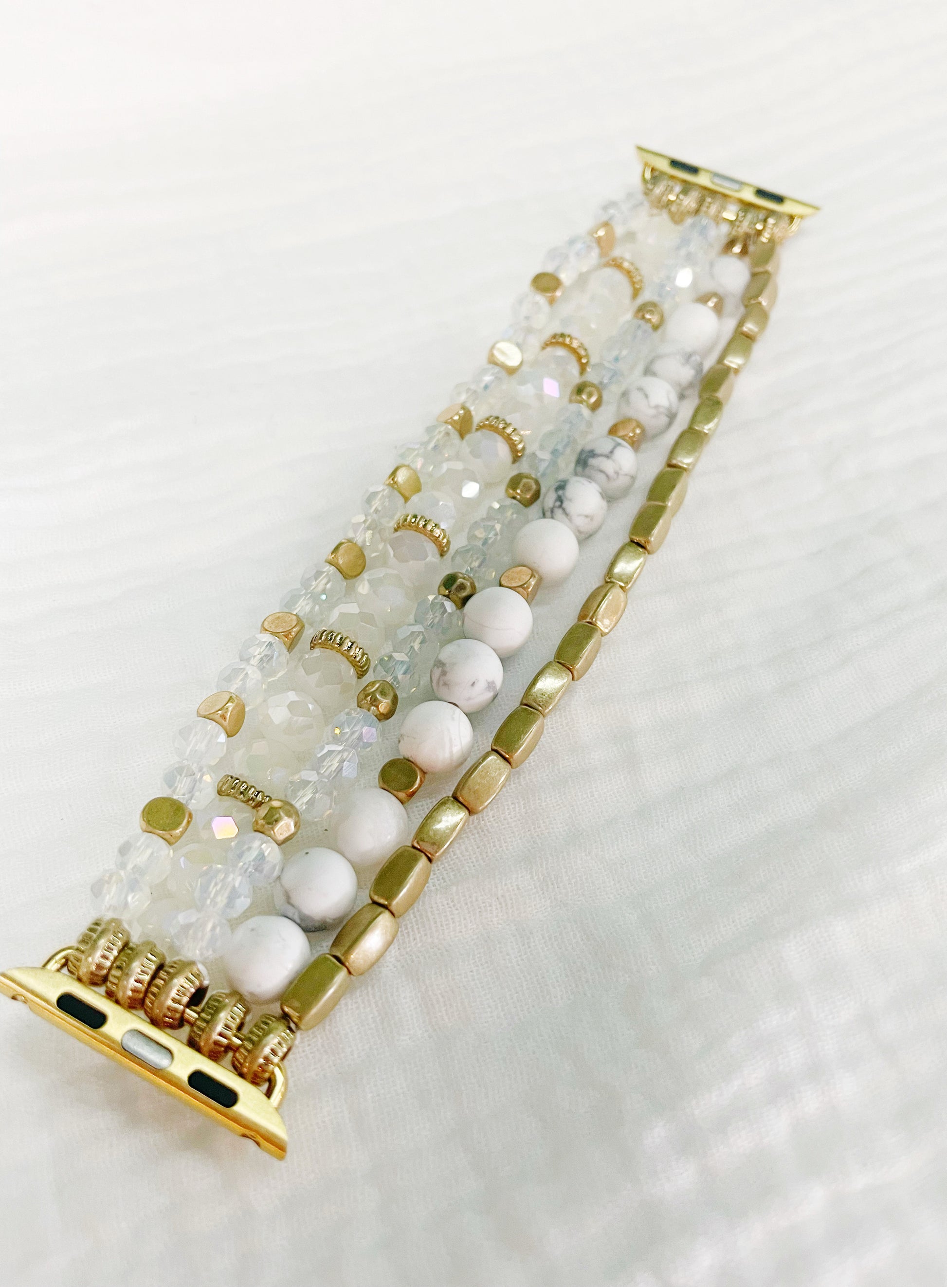 Apple watch band with glass & brass beads and matte semi-precious stones