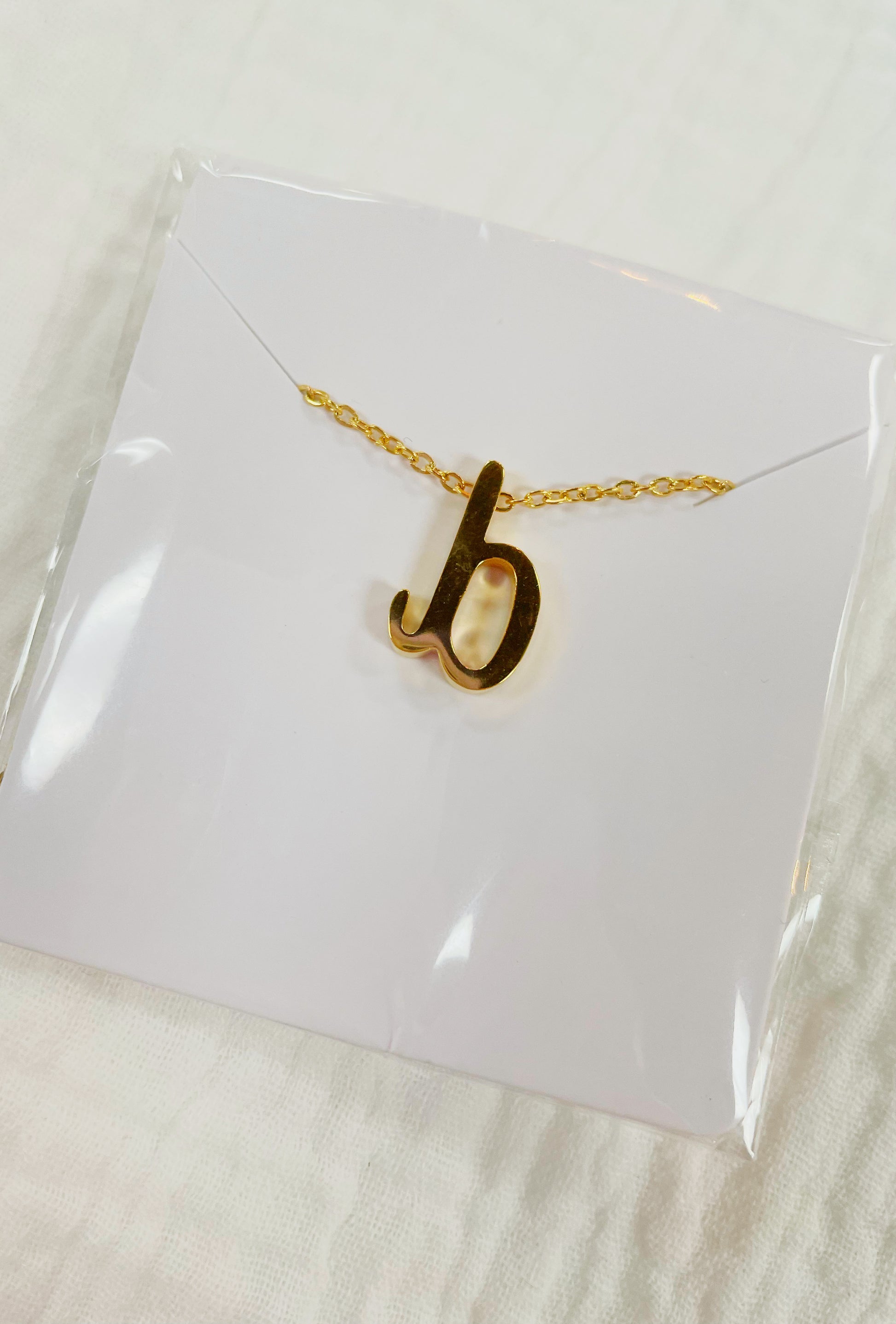 Letter b tiny initial gold necklace