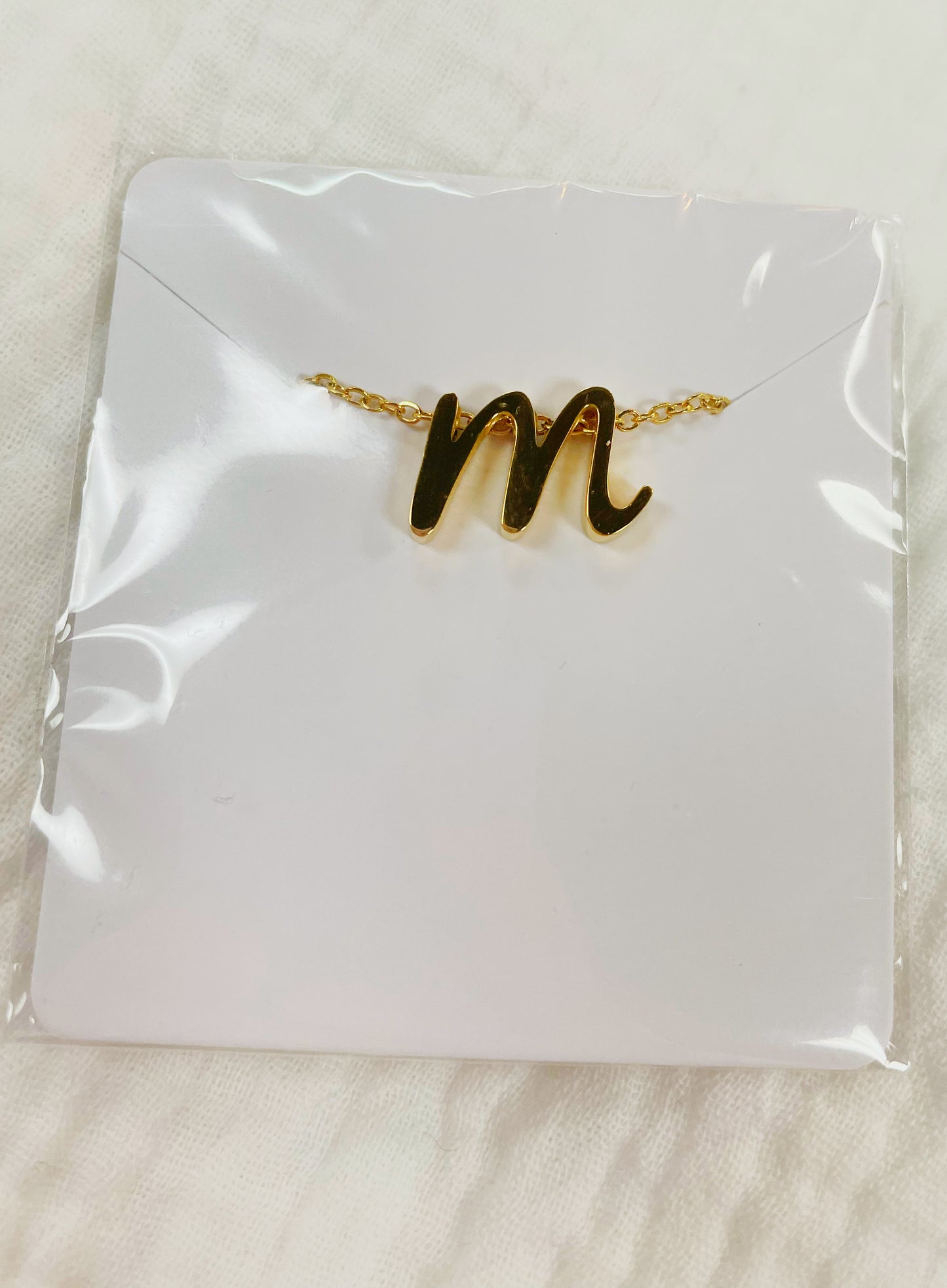 Letter m tiny initial gold necklace