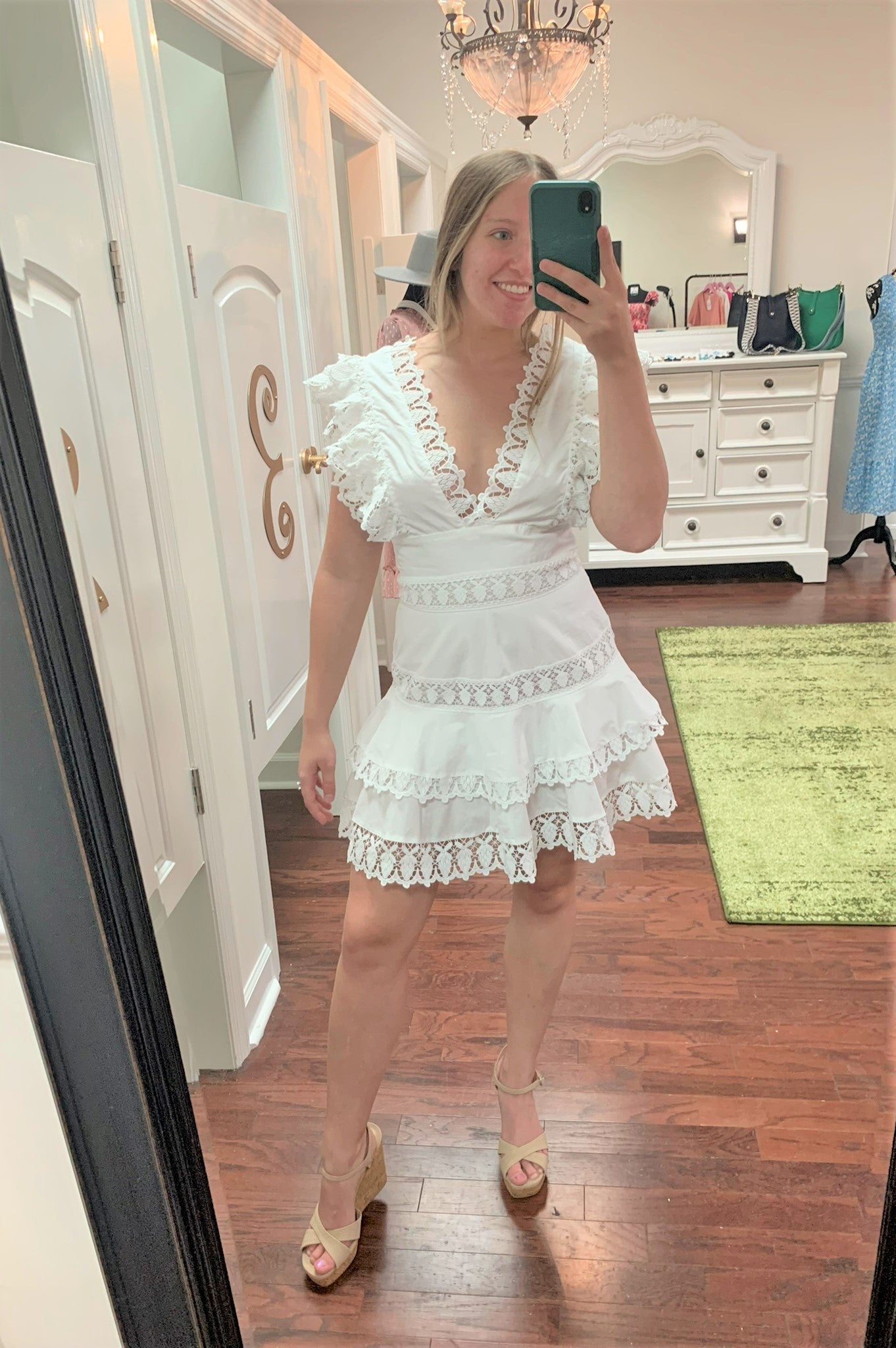 Embroidery Ruffle High Waist Mini Dress