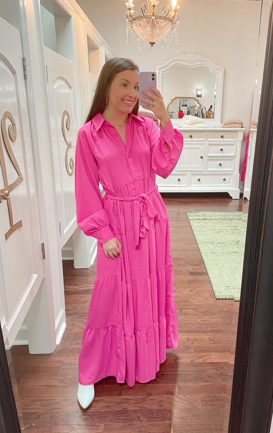 Tiered Long Sleeve Shirt Dress